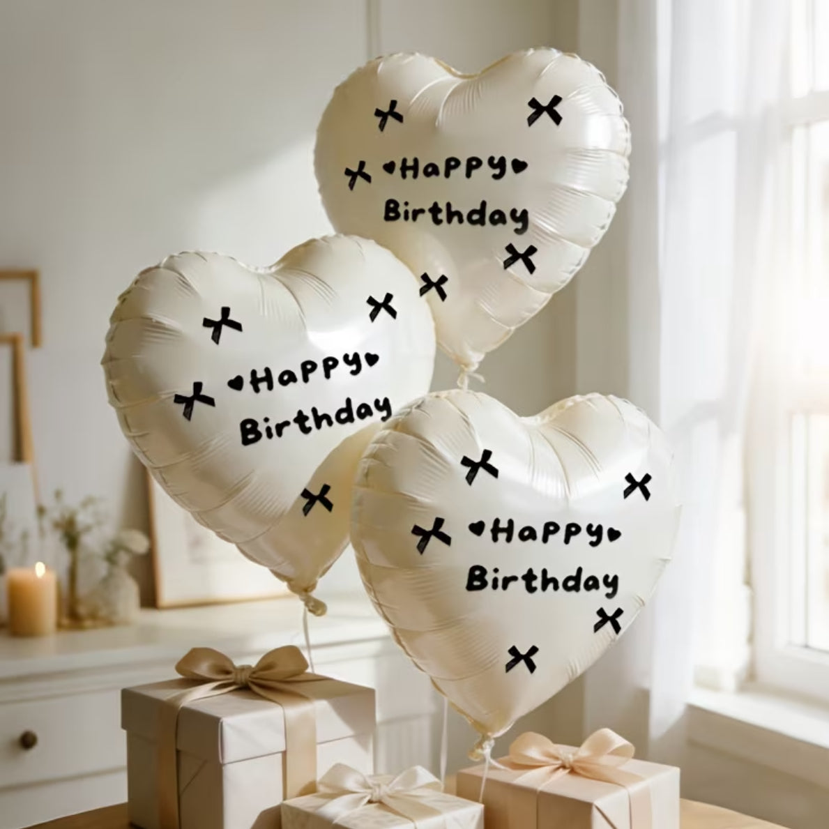 modern birthday helium balloons heart shape soft aesthetic