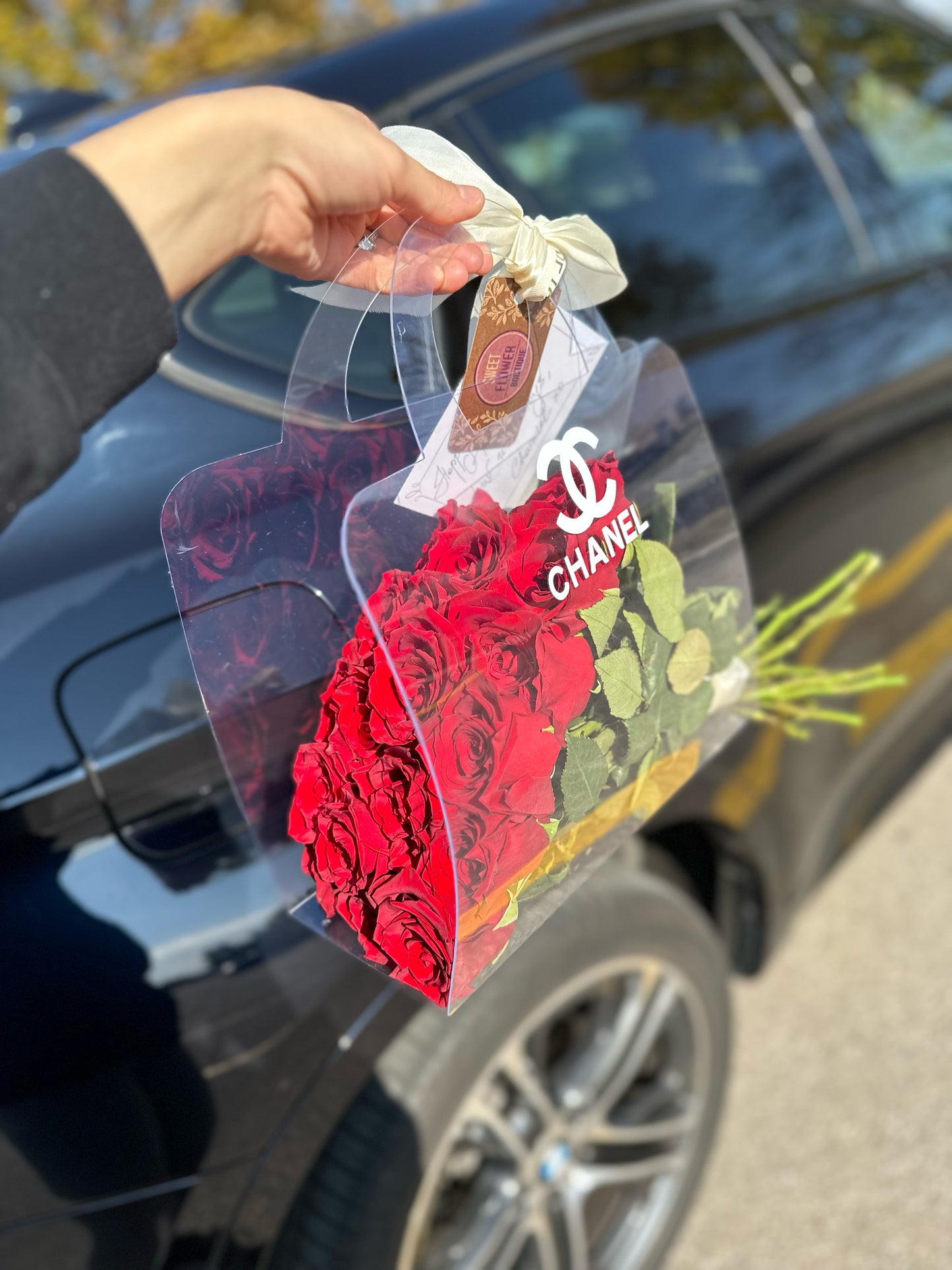 RED ROSES IN A BAG