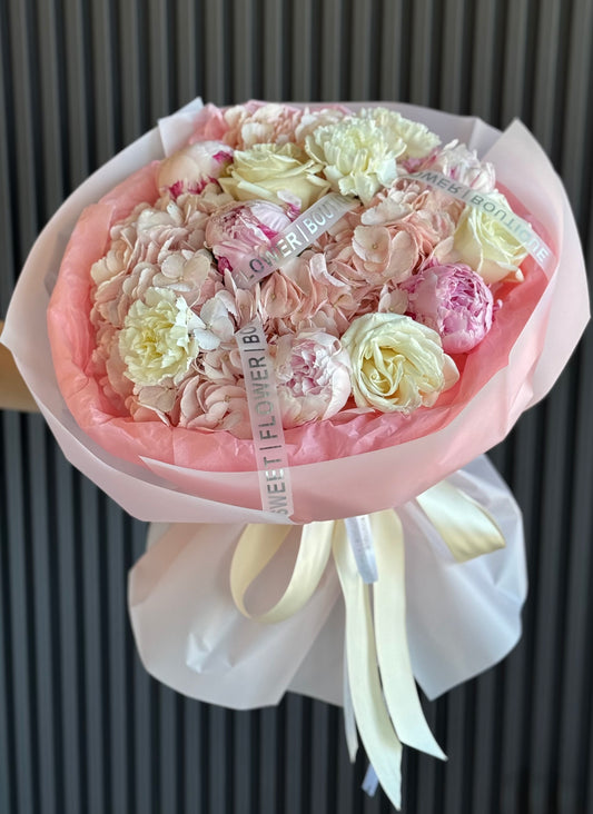 Luxury blush pink bouquet with peonies hydrangeas and white roses