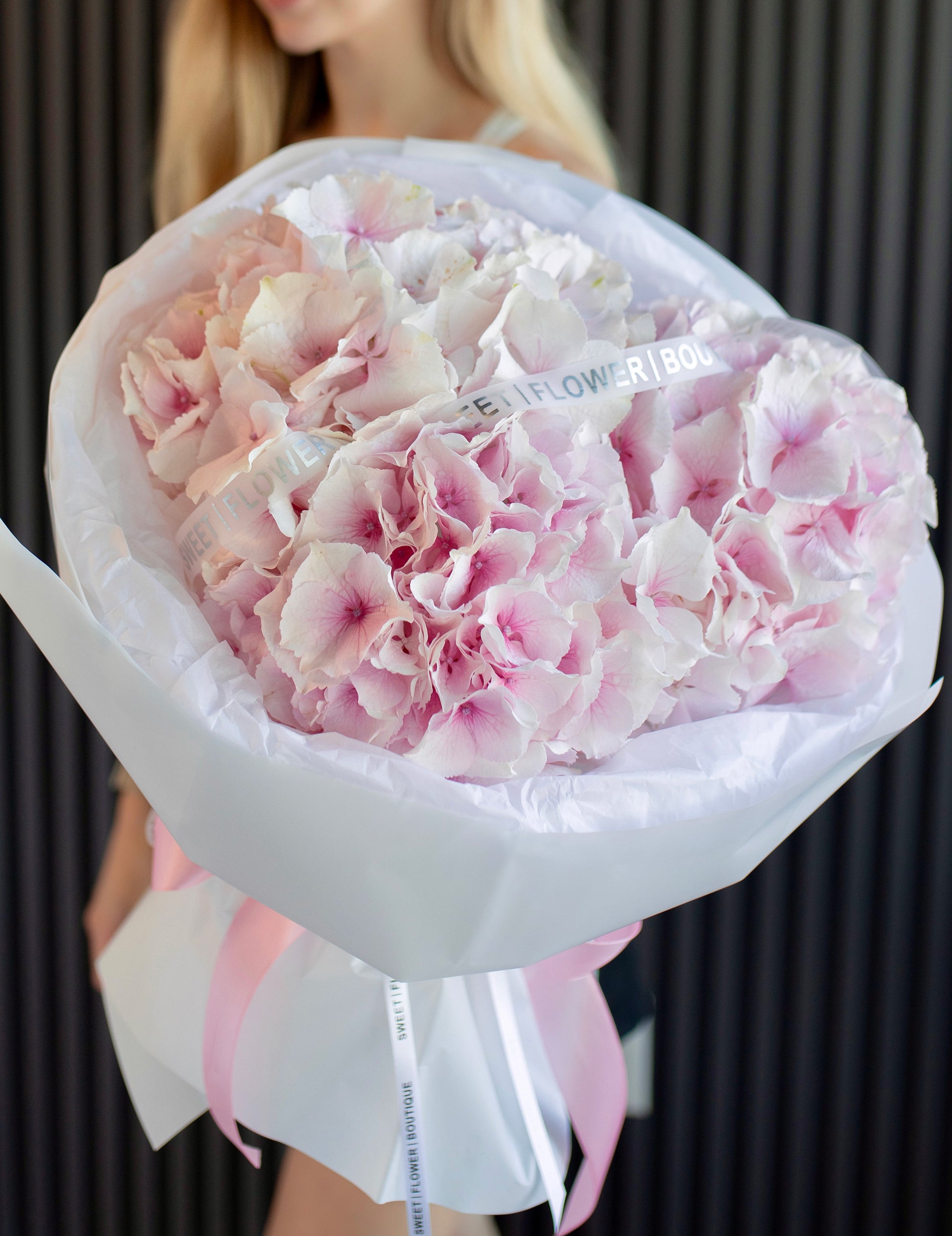Elegant blush pink local hydrangea bouquet in Toronto
