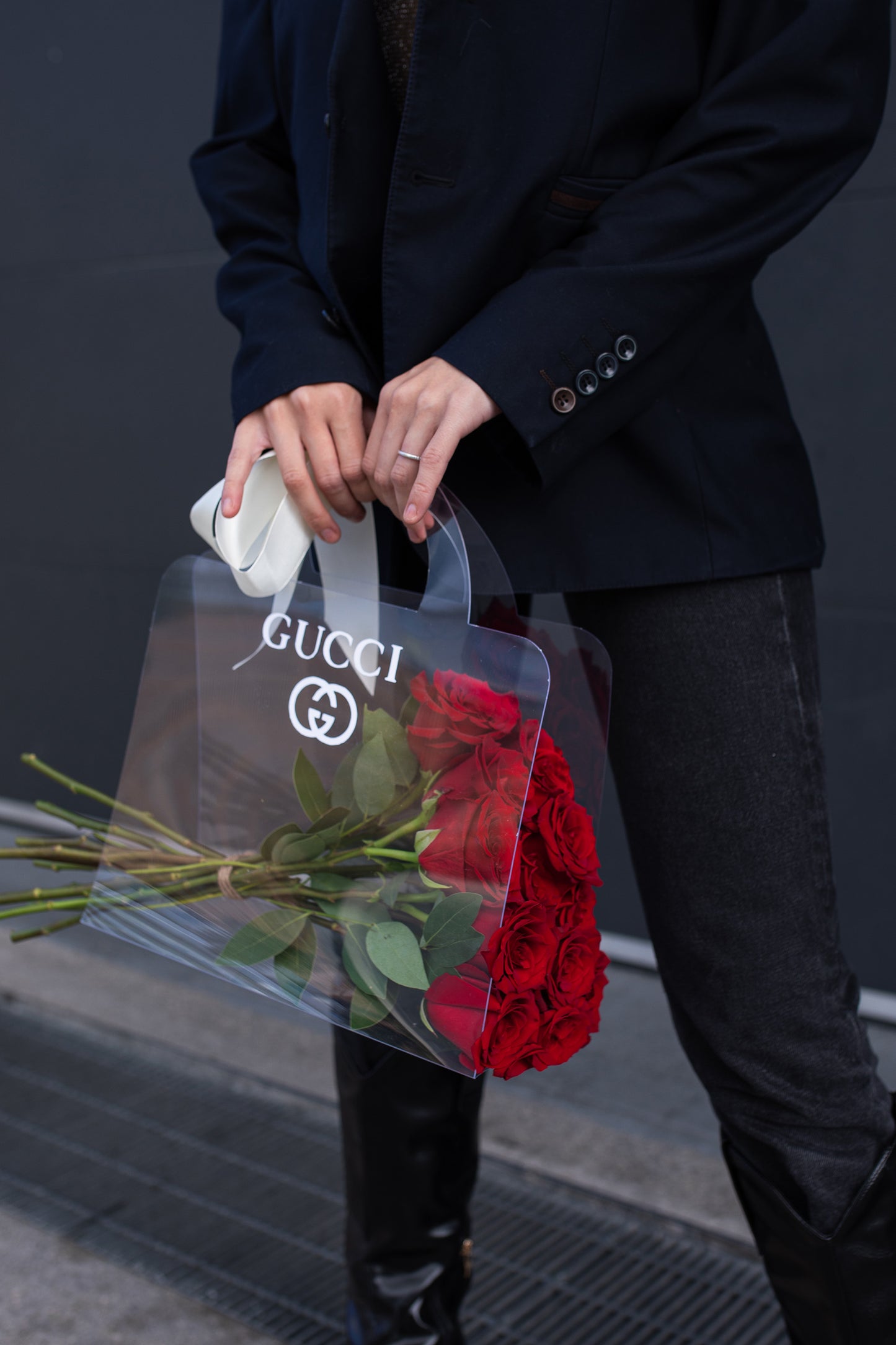 RED ROSES IN A BAG