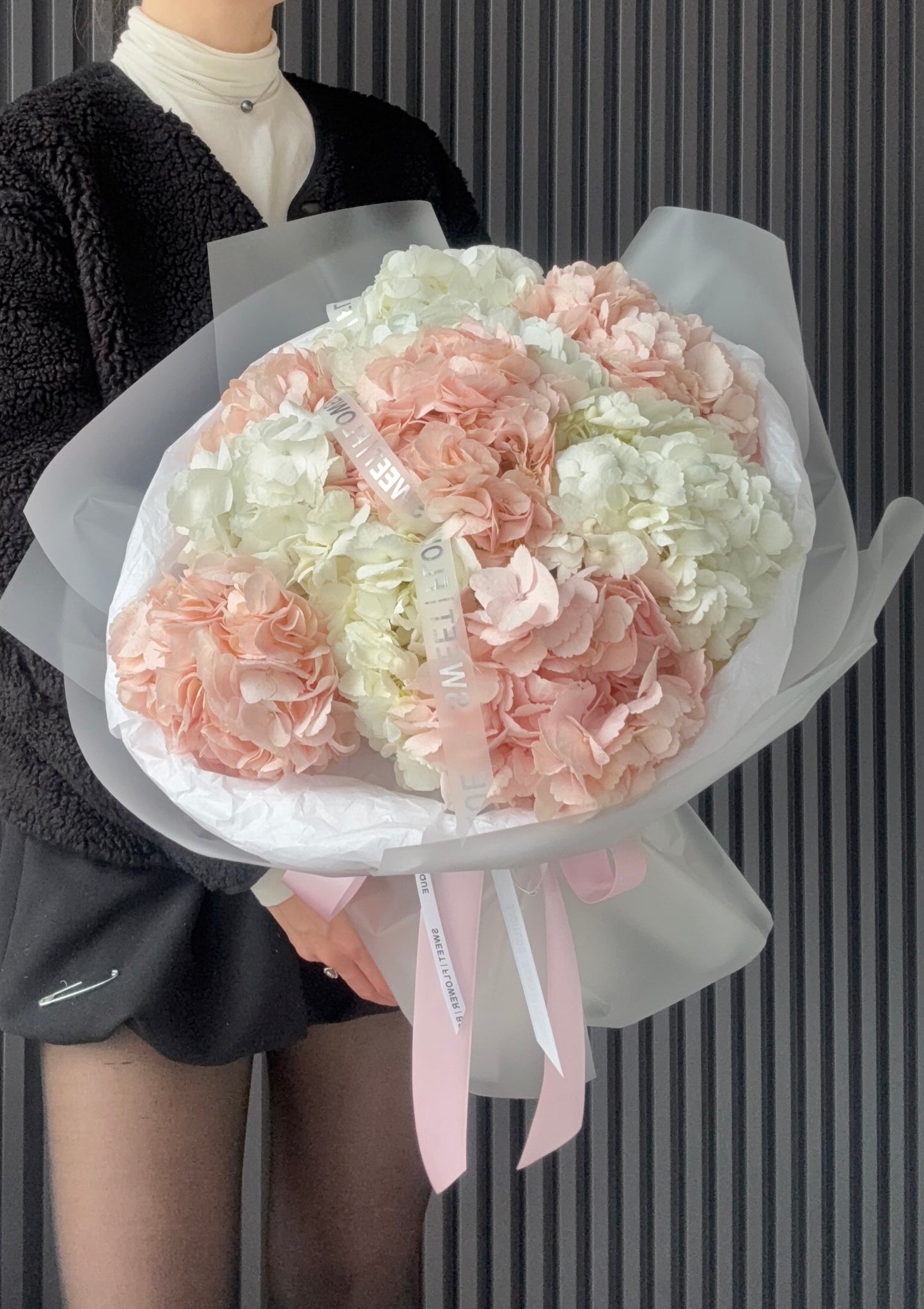 hydrangea bouquet blush pink white flowers Toronto florist