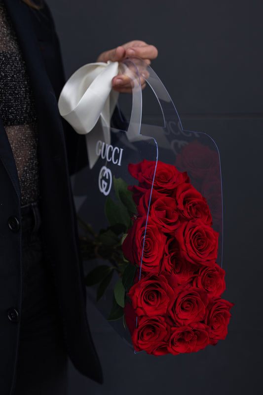 RED ROSES IN A BAG