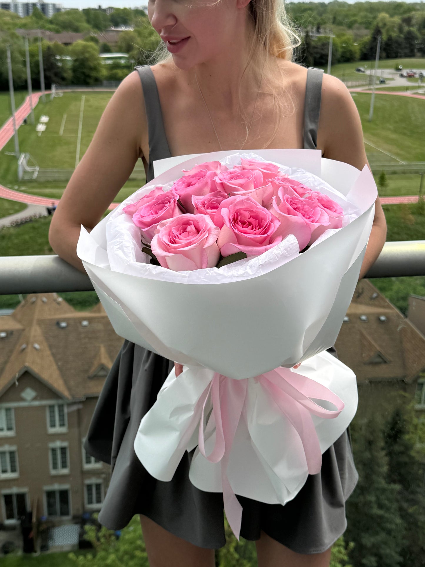 elegant pink rose arrangement modern florist wrapping